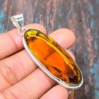 Citrino brangakmenio rankų darbo papuošalai, solidūs 925 sterlingų sidabro pakabukas moterims 2.48 Inches oranžinė