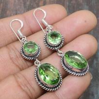 Tsavorite Gemstone Handmade Solid  925 Sterling Silver Jewelry Earring For Women 1.97 Inches žalia