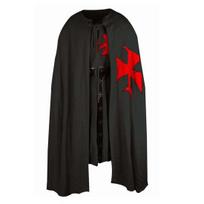 Viduramžių tunika Tamplierių riterio Helovino kostiumas su gobtuvu, apsiaustas, renesanso surkotas, cosplay kostiumai, dydis (S-6XL) S juoda
