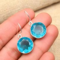 Astonishing Blue Topaz Gemstone Handmade 925 Solid Sterling Silver Earrings For Wedding Gift 1.4 Inches mėlyna