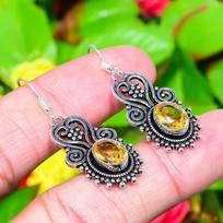 Natural Citrine Gemstone Handmade 925 Sterling Silver Earring 1.77  k7i13