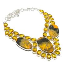 Natural Bumblebee Jasper, Citrine Gemstone 925 Sterling Silver Necklace 18  I1I75