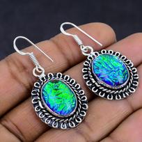Natural Purple Triplet Opal Gemstone 925 Sterling Silver Earring 1.73  D1f25