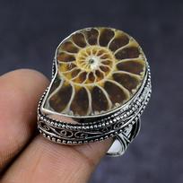 Natural Ammonite Fossil Gemstone 925 Sterling Silver Jewelry Ring Size 8 A3a30