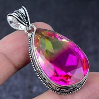 Natural Bi-Color Tourmaline Handmade 925 Sterling Silver Gift Pendant 2.17  p5m82