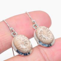 Natural Fossil Coral Gemstone 925 Solid Sterling Silver Gift Earring 1.50  a0m97