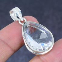 Natūralus baltas topazas brangakmenis rankų darbo 925 prabos sidabro pakabukas 1,58  h4B76