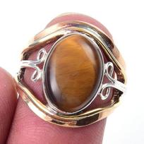 Natural Tiger Eye Gemstone Handmade 925 Sterling Silver Two Tone Ring S.5 o3T10