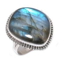 Natural Labradorite Gemstone 925 Solid Sterling Silver Jewelry Ring S.9.5 s3Q14