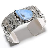 Owyhee Opal Gemstone Handmade 925 Sterling Silver Cuff Bangle Adjustable S7Y84