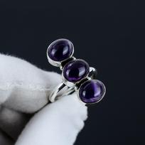 Natural Amethyst Adjustable 925 Sterling Silver Ring - Fits US Sizes 6 to 10 - Handmade Boho Jewelry for Women & Men, Valentine Gifts Adjustable violetinė