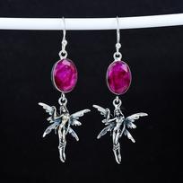 Kashmir Ruby Gemstone Antique Earrings 925 Sterling Silver Earring, Boho Silver Jewelry Dangle Earrings, Gifts For Party Wear Gifts For Her 2.95" raudona