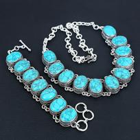 Natural Turquoise Gemstone Handmade 925 Sterling Silver Jewelry Neclace Bracelet Set, Antique Jewelry Set, Thanksgiving Gift 20" žalia