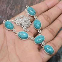 Santa Rosa Turquoise Gemstone 925 Sterling Silver Handmade Wonderful Jewelry Necklace 18 Inches žalsvai mėlyna