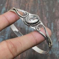White Topaz Gemstone Handmade Solid 925 Sterling Silver Cuff Jewelry Bangle Adjustable Adjustable balta