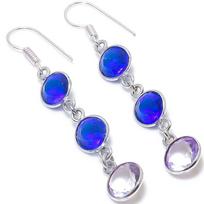 Natural London Blue Topaz,Amethyst Stone 925 Sterling Silver Earring 2.36  G0P26