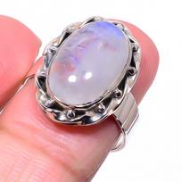 Natural Rainbow Moon Stone Gemstone 925 Sterling Silver Jewelry Ring Size 9 D6O61
