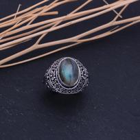 Natural Labradorite Gemstone Handmade 925 Sterling Silver Ring Size 9.5 k9L14