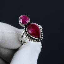 Kašmyro rubinas reguliuojamas 925 prabos sidabro žiedas - Tinka JAV dydžiams nuo 6 iki 10 - Rankų darbo boho papuošalai moterims ir vyrams, Valentino dovanos Adjustable rožinė