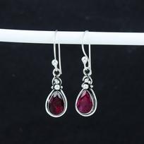 Dainty Kashmir Ruby Gemstone Earrings, 925 Sterling Silver Earring, Handmade Boho Silver Jewelry Dangle Earrings, Anniversary Gift 1.77" raudona