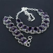 Dainty Amethyst Gemstone Handmade 925 Sterling Silver Jewelry Amethyst Neclace Bracelet Set, Antique Jewelry Set, Bracelet For Birthday Gift 20" violetinė