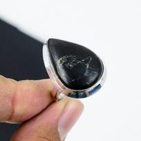 Natūralaus juodo obsidiano reguliuojamas 925 svarų sterlingų sidabro žiedas - Tinka JAV dydžiams nuo 6 iki 11 - Rankų darbo boho papuošalas moterims ir vyrams, dovanos Adjustable juoda