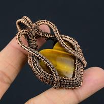 Heart Shaped Tiger Eye Gemstone Copper Wire Wrapped Handmade Jewelry Pendant Wedding Gift 2.63 geltona
