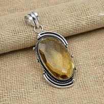Faceted Citrine Topaz Gemstone 925 Sterling Silver Handmade Jewelry Thanksgiving Pendant 2.36 Inches geltona