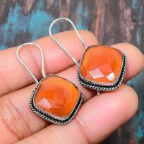 Memorial Morganite Gemstone Handmade Solid 925 Sterling Silver Jewelry Earring 1.38 Inches oranžinė