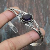 Ametisto brangakmenis 925 sterlingas sidabras, rankų darbo rankogalių papuošalų apyrankė, reguliuojama jai Adjustable violetinė