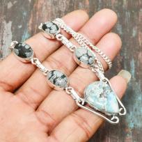 Republic Larimar Gemstone Necklace Handmade 925 Sterling Silver Jewelry For Thanksgiving 19 Inches mėlyna