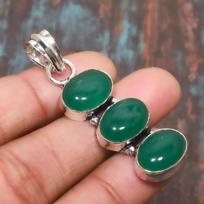 Green Onyx Handmade Jewelry Solid 925 Sterling Silver Pendant For Women 2.17 Inches žalia