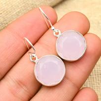 Ravishing Pink Chalcedony Gemstone 925 Sterling Silver Handmade Lovely Jewelry Earrings For Women 1.4 Inches rožinė
