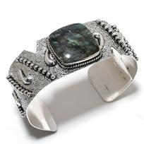 Natural Labradorite Handmade 925 Sterling Silver Cuff Bangle Adjustable y9v67