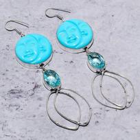 Natural Sleeping Turquoise, Apatite 925 Sterling Silver Earring 3.82  T7q59