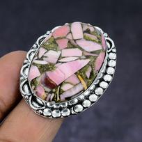 Natūralus vario rožinis opalo brangakmenio 925 svarų sterlingų sidabro žiedas Dydis 9.5 G7U16 white