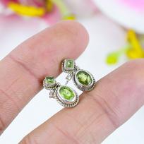 Natural Peridot,Peridot 925 Solid Sterling Silver Jewelry Tops Earring .75  q1M11 gray