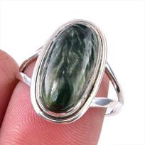 Natural Seraphinite Gemstone 925 Solid Sterling Silver Jewelry Ring Size 8 y3N96