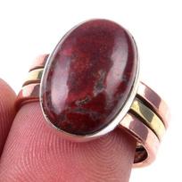 Natural Red Jasper Gemstone Handmade 925 Sterling Silver Two Tone Ring S.7 y8j47