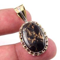 Natural Black Copper Turquoise 925 Solid Silver TwoTone Gift Pendant 1.5  G3w11