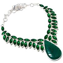 Emerald  Natural Diopside 925 Sterling Silver Necklace 18  E4O45