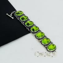 Amazing Peridot Gemstone Handmade 925 Sterling Silver Bracelet, Peridot  Bracelet For Wife , Unisex Bracelet, Party Wear Gift 8" žalia