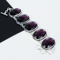 Beautiful Amethyst Gemstone Handmade 925 Sterling Silver Bracelet, Amethyst Bracelet For Wife , Unisex Bracelet, Easter Gifts 8" violetinė