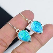 Natūralūs Australijos Tripleto Opalo Brangakmenio Auskarai, 925 Sterlingo Sidabro Auskarai, Rankų darbo Boho Sidabriniai Kabantys Auskarai, Vestuvių Dovana 1.77" mėlyna