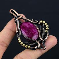 Lab-Created Ruby Gemstone Pure Copper Wire Wrapped Designer Handmade Pendant Jewelry Gift For Woman 2.95 rožinė