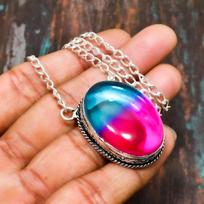 Bi-Color Tourmaline, Gemstone Handmade 925 Sterling Silver Jewelry Necklace For Thanksgiving 18 Inches rožinė