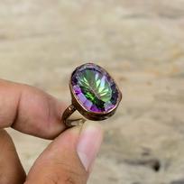 Rainbow Mystic Topaz Žiedas Elektroformuotas Varinis Žiedas Reguliuojamas žiedas Rankų darbo brangakmenių Žiedas Elektroformuotas Juvelyrikos jubiliejaus dovanos