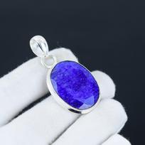 Mėlyno safyro brangakmenio pakabukas, rankų darbo mėlyno safyro brangakmenio 925 prabos sidabrinis pakabukas moterims, pakabukas dovanoms 5.5 Cm. mėlyna