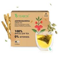 Teabox Ašvaganda Žalioji arbata 25 arbatos maišeliai | Ajurvedinis aukščiausios kokybės žaliosios arbatos ir natūralios ašvagandos mišinys | Stiprina imunitetą ir gerina atmintį