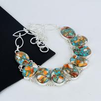 Spiny Oyster Turquoise Gemstone Handmade 925 Sterling Silver Necklace, Spiny Oyster Turquoise Silver Necklace For Wife, Unisex Necklace, Gift 20" oranžinė